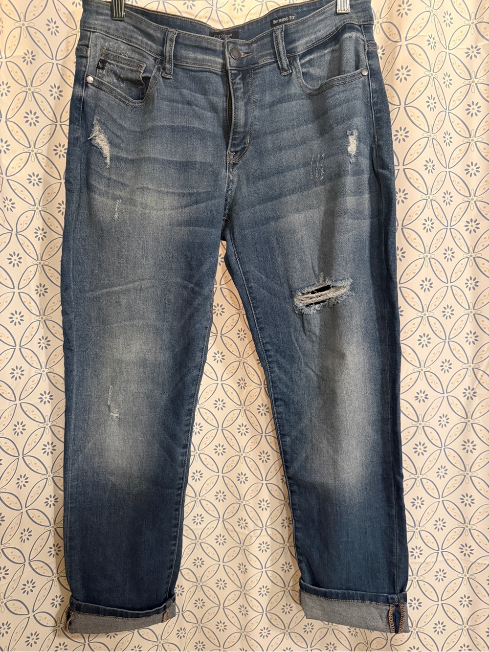 Judy Blue Distressed Medium Blue Boyfriend Jeans